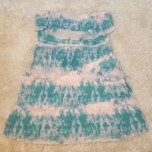 Anthropologie Pins & Needles Tie Die Pleated Ruffle Strapless Hippie Mini Dress